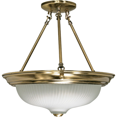 Nuvo Lighting 60/242  3 Light - 15" - Semi-Flush - Frosted Swirl Glass in Antique Brass Finish